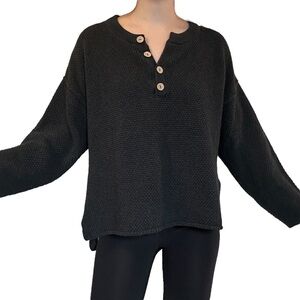 Free People Beach Oversized Knit Sweater Gray Cotton Button Up Boho Size XS